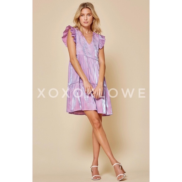 Lavender Boho Iridescent Shimmer Tiered Mini Dress - Picture 11 of 15